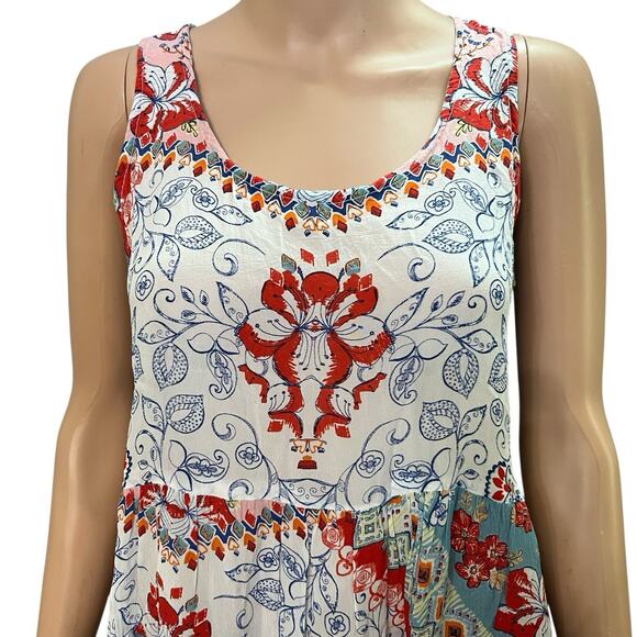 Love Kyla Boho Dress M/L Floral Patchwork Mini Tiered Flowy Colorful Vacation - Picture 3 of 11